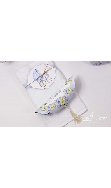 Trusou botez cu ursuleti ponei si flori albastre Teddy Bear Blue 14